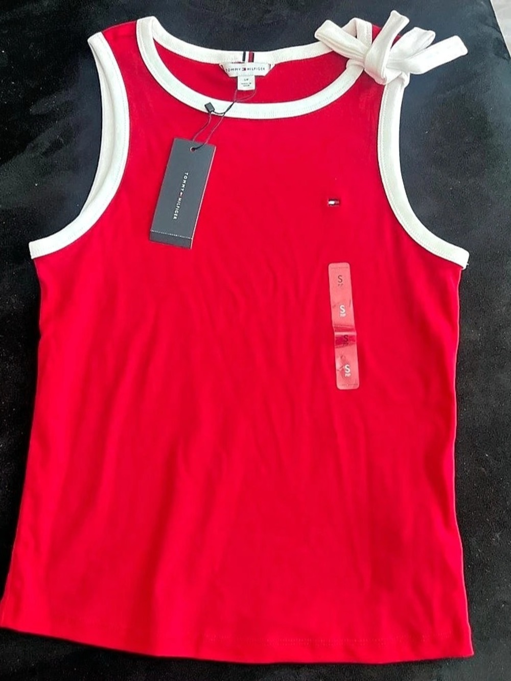 Tommy Hilfiger Bow-Detail Crew Neck Tank Top Red & White Small
